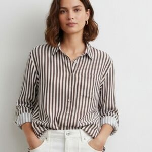 Jane and Delancey Brown and White Striped Blouse